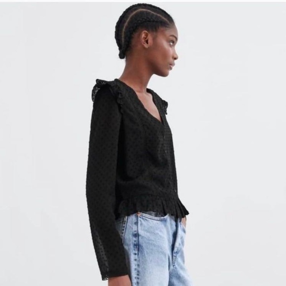 Zara | Black Ruffled Blouse - Picture 2 of 6